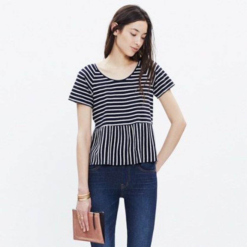 Madewell Navy Blue Striped Swing Linen Panel